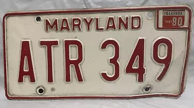 Vintage MARYLAND Red License Plate W/ Expiration Date Sticker ATR 349 • $10