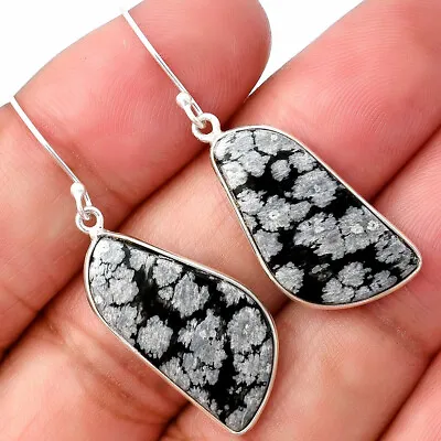 $6.49 • Buy Natural Snow Flake Obsidian 925 Sterling Silver Earrings Jewelry E-1001
