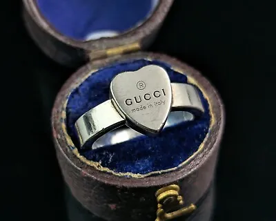 Vintage Gucci Sterling Silver Heart Trademark Ring Boxed • $222.56