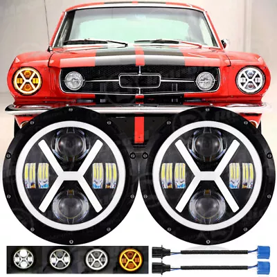 For Ford Mustang F-150 Pickup 7  Inch Round LED Headlights Halo Angel Eyes DRL • $59.39