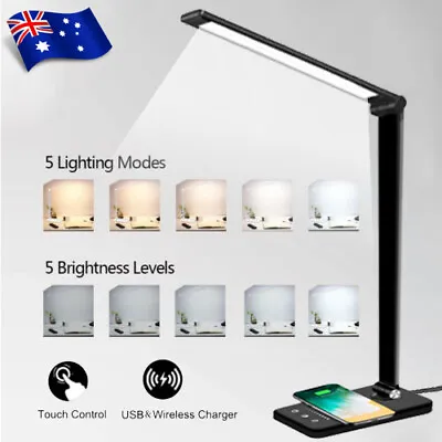 LED Desk Light Table Lamp With USB Charging Port Qi Wireless Charger Pad Timer • $39.99