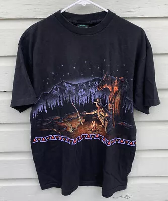 VTG 90s Wolf Wolves Cowboy Stars Western Aztec T-Shirt By Habitat 1992 Large USA • $10.50