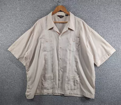 £24.50 • Buy CORZINI Vintage Guayabera Men's Beige Embroidered Cuban Hawaiian Shirt Big 4XL