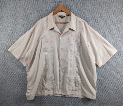 £24.50 • Buy CORZINI Vintage Guayabera Men's Beige Embroidered Cuban Hawaiian Shirt Big 4XL