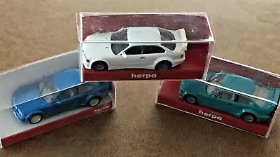 Three 1:87 Herpa BMW E36 M3 GTR 2-Door Coupes White Turquoise Blue Metallic • $20