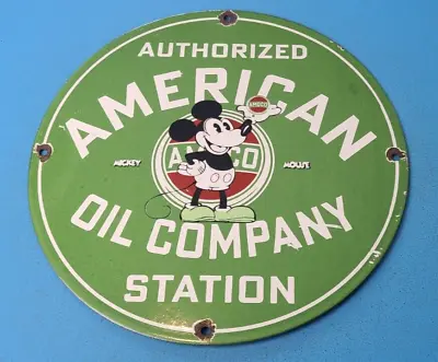 $119.47 • Buy Vintage American Oil Co Porcelain Mickey Mouse Gas Service Station Pump Sign