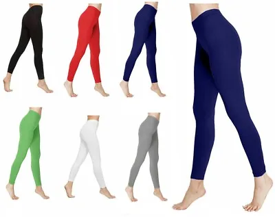 New Ladies Deluxe Quality Cotton Leggings Full Length All Sizes Colours Uk 8-30 • £7.99