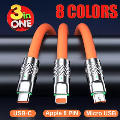 3in1 Super Fast Charging Data Cable Bold Charge Line Micro USB C 8PIN For IPhone • $0.99