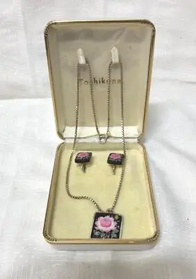 Toshikane Japan Sterling Silver Rose Pendant Necklace Matching Earrings Orig Box • $300