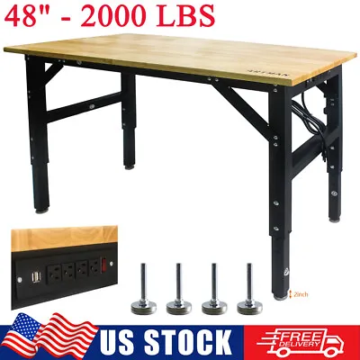 48  Workbench Adjustable Height Work Table With Power Outlets 2000lb Workstation • $229.99