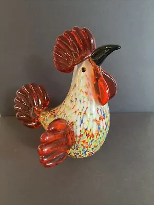 Rooster Chicken Hen Murano Style Figurine 6  Tall Hand Blown Art Glass • $15