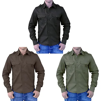 £13.99 • Buy Mens Military Style Long Sleeve Shirts, Army Police Security Casual Work Wear