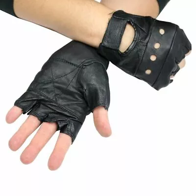 M Fingerless Leather Gloves Wrist Strap Wheelchair Gym Workout Training Sport • $14.40