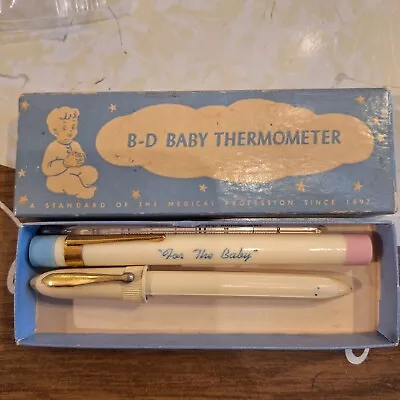 Vintage B-D Glass Baby Thermometer + 2 With Box & Holder USA 1953  For The Baby  • $35