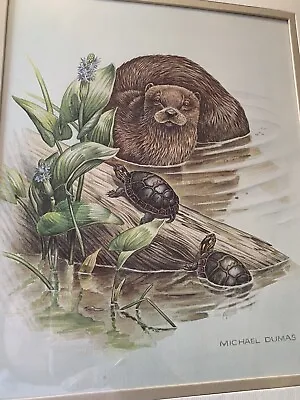 MICHAEL DUMAS - Otter With Turtle Friends 14x16 Matted Unopened In Plastic • $55