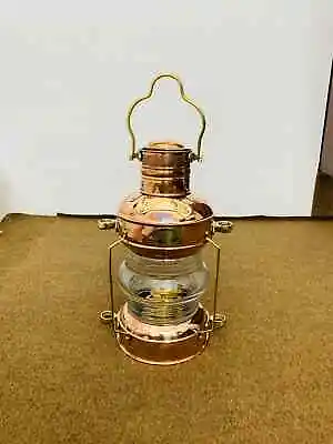 Antique Brass Copper Anchor Oil Lamp Maritime Ship Lantern Vintage Boat Light • $104.97