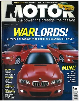 MOTOR Magazine August 2001 HSV GTS Mini Cooper Ford Laser SR2 Ultima GTR Audi • $4.46