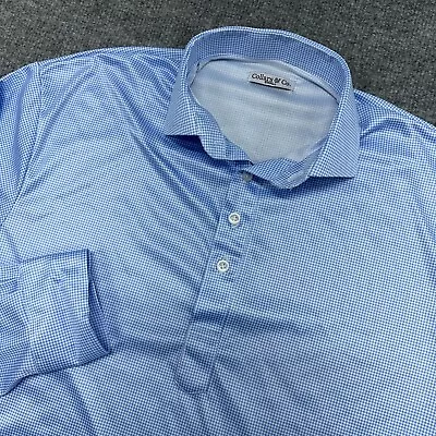 Collars & Co Dress Collar Polo Shirt Mens S Blue Houndstooth Check Long Sleeve • $39.95