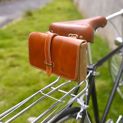 Leather Bike Handlebar Canvas Bike Saddle Bag Bicycle Rear Seat Tool Bag Vintage • $15.90