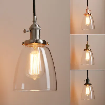 £34.99 • Buy Vintage Industrial Kitchen Hanging Light Clear Glass Shade Pendant Ceiling Lamp