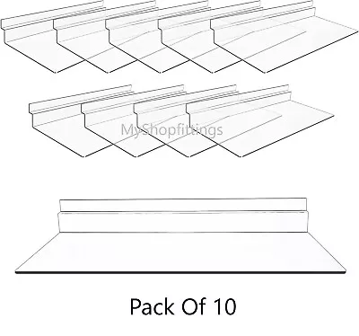 10 XACRYLIC SLATWALL SHELVES SHOE DISPLAY CLEAR SHELF FLAT SLATWALL SHELF 10 X4  • £17.99