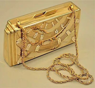 Saks Fifth Avenue Original Vintage Italian Gold Rhinestone Handbag Clutch Purse • £239.22