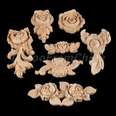 1/4x Unpainted Wood Carved Rose Corner Onlay Applique Decal Home Furniture Decor • $5.30
