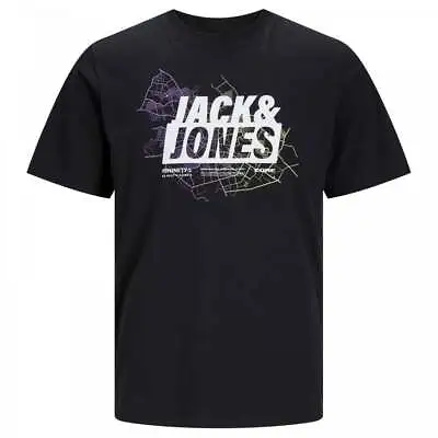 Mens Plus Size Jack & Jones Map Logo T-Shirt Black 2XL-5XL • £14