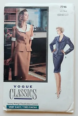 Vogue 7745 Ladies Jacket & Skirt Suit Sewing Pattern Plus Size 18 20 22 • £12