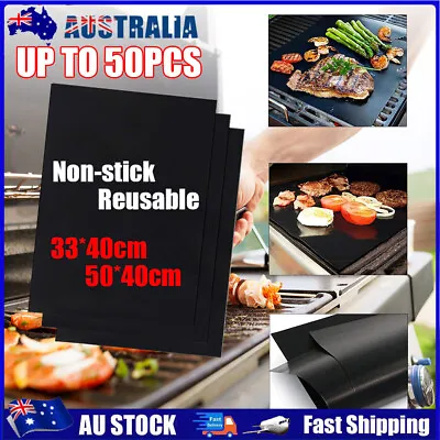BBQ Grill Mats Reusable Baking Cooking Sheet Non-Stick Tef-lon Barbecue Pad AU • $6.97