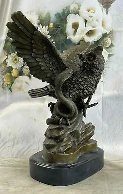 OWL Bird Signed Collectible Bronze Marble Base Bookend Sculpture Statue Artwork • $761.85