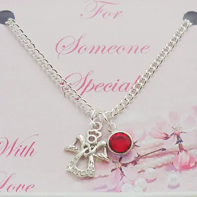 Angel Necklace With Birthstone For Women Girls Special Box Mum Daughter Gift • £11.99