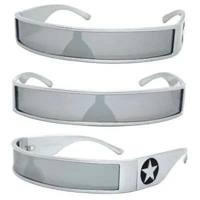 SPACE ROBOT RAVER COSTUME CYCLOPS FUTURISTIC Party SUN GLASSES Thin Silver Frame • $33.41