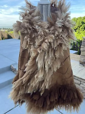 Rare Handmade Felted Alpaca Poncho Cape With Alpaca Fur • $215