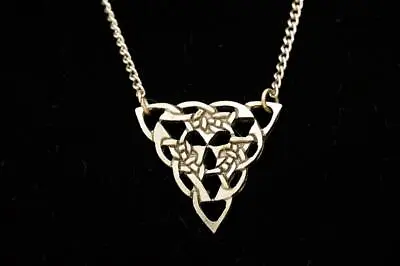 Vintage Costume Jewelry Celtic Knot Triangle Silver Tone Necklace Pendant 24  • $14.99