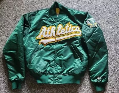 Vintage Oakland A's Athletics Green Snap Up Nylon Starter Jacket MLB Bomber Med • $13.50