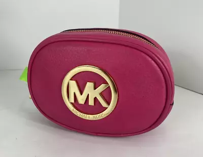 Michael Kors Fulton Cosmetic Bag Pink Leather Oval Pouch Zip M2 • $49.99