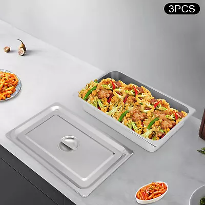 Steam Table Pans With Lid 3 Pack 4 Inch Deep Restaurant Steam Table Pans 9L • $58.90