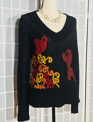 Michael Simon Sweater S Nwt Silk/cotton Hand Embroidered Dog Bird Metallic  • $61.22