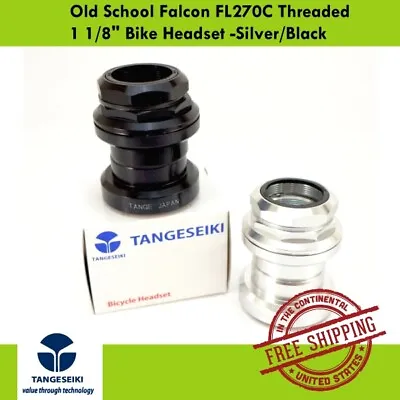 Tange Seiki Old School Falcon FL270C Threaded  1 1/8  Bike Headset -Silver/Black • $37.90