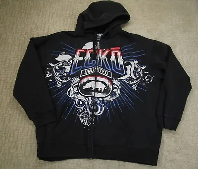 Ecko Unltd Hoodie Men 2XL XXL Black MMA Sweatshirt Graffiti Mega Giant Logo Y2K • $89.99