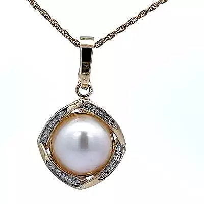 Mabe Pearl & Diamond Yellow Gold Enhancer Pendant • $332.66