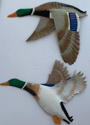 £24.17 • Buy Vintage Flying Mallard Ducks Wall Decor Metal Hand Painted Ducks Set Of 2.