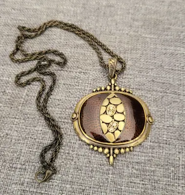 Vintage Necklace With Large Brown Brass Pendant • $12