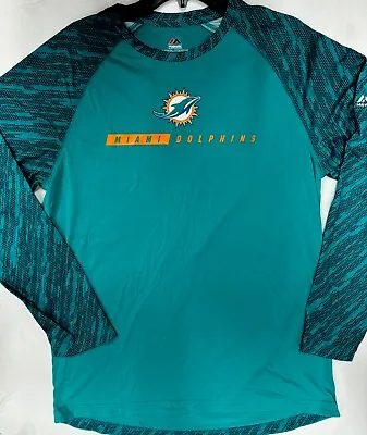 NEW Men's NFL Miami Dolphins Long Sleeve Dri Fit Performance Shirt Majestic LG • $19.99