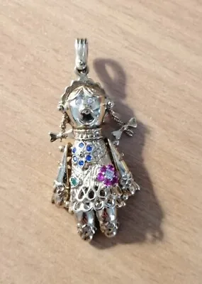 9ct Genuine Gold Articulated Rag Doll Pendant Multi Gem Stone  10.5 G • £499