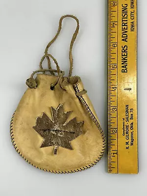 Vtg/Antique Leather MAPLE  LEAF Canada Marble Bag Pouch Drawstring Closure RARE • $29.95