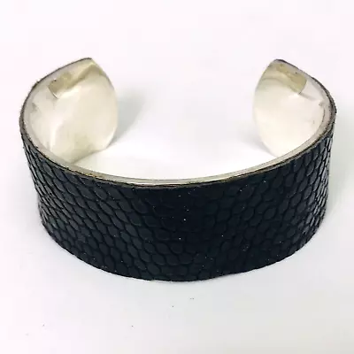 Sterling Silver & Snake Leather 1.25  Adjustable Cuff Bracelet (Black) • $19.75