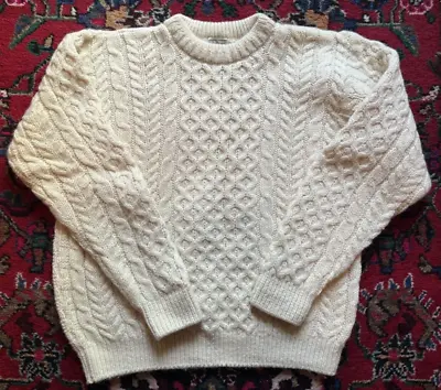 LL Bean Irish Fisherman Sweater Mens Small Wool Cable Ireland Cream • $115