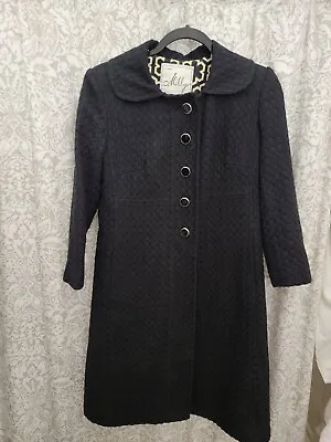 Stunning Milly Of New York  Black  Honeycomb Weave Heavy Cotton Long Coat Size 4 • $49